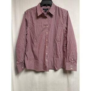 Lands’ End button LS SHIRT check purple white 12‎ P no iron supima women